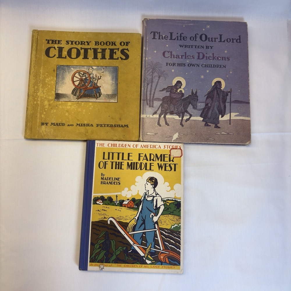 Vintage Lot 3 Illustrated Hardcover Kids Books: Petersham, Dickens, Brandeis 442
